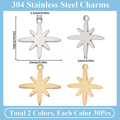 60Pcs 2 Colors 304 Stainless Steel Pendants STAS-SC0008-62-1