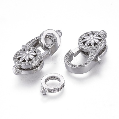 Brass Micro Pave Clear Cubic Zirconia Lobster Claw Clasps KK-K242-14P-1