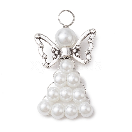 Pearlized Glass Pearl Bead Pendants PALLOY-JF03206-04-1