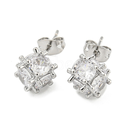 Brass Micro Pave Cubic Zirconia Ear Studs EJEW-P261-19P-1