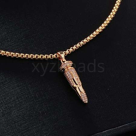 Fashionable Hip-hop Style Brass Full Crystal Rhinestone Bullet Shaped Pendant Box Chain Necklaces for Men CU1722-1-1