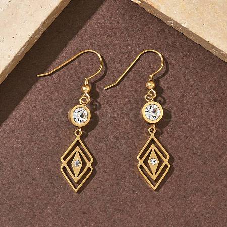 304 Stainless Steel Rhombus Dangle Earrings Hand Polished EJEW-Z129-12G-02-1