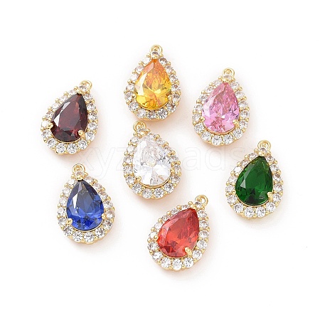 Brass Micro Pave Cubic Zirconia Pendants KK-C017-02G-1