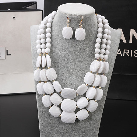 Bohemian Style Acrylic Faceted Rectangle Beaded Multilayer Necklaces & Dangle Earrings Sets WG4F927-05-1