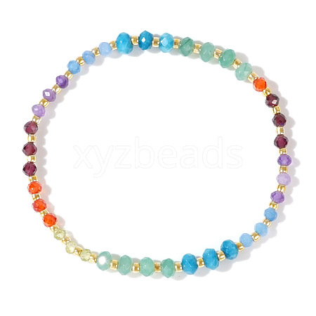 Bohemian Style Chakra Faceted Natural Aquamarine & Amethyst & Green Aventurine & Garnet & Apatite & Olive Quartz & Carnelian Bead Stretch Bracelets for Women GF7907-1