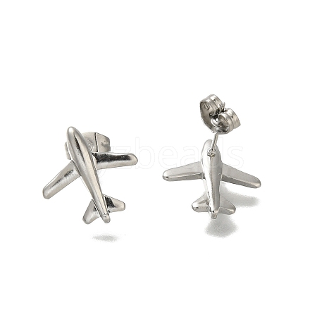 304 Stainless Steel Airplane Stud Earrings for Women EJEW-U027-02P-1