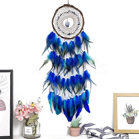 Rattan Woven Net/Web with Feather Hanging Ornaments PW-WG6131E-06-1