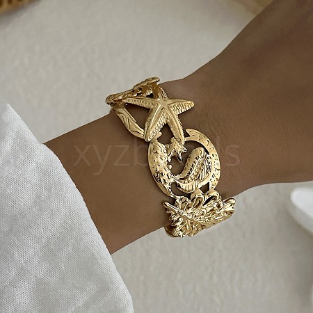 Ocean Theme 304 Stainless Steel Cuff Bangles for Women BJEW-Z171-01G-02-1