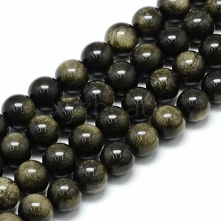 Natural Golden Sheen Obsidian Beads Strands G-S150-20-6mm-1