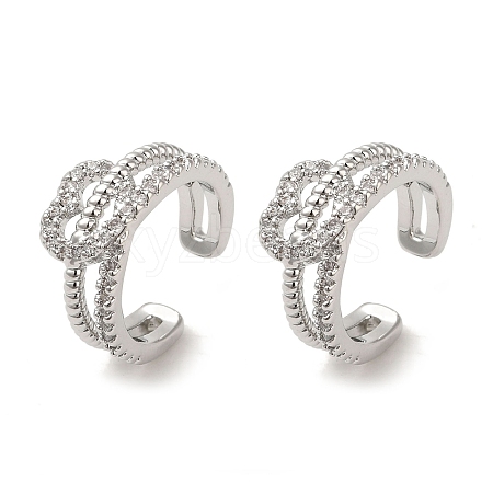 Rack Plating Brass Micro Pave Clear Cubic Zirconia 2-Strand Heart Cuff Earrings for Women EJEW-P280-22P-1