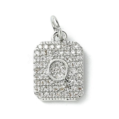 Rack Plating Brass Micro Pave Clear Cubic Zirconia Charms KK-G501-01Q-P-1