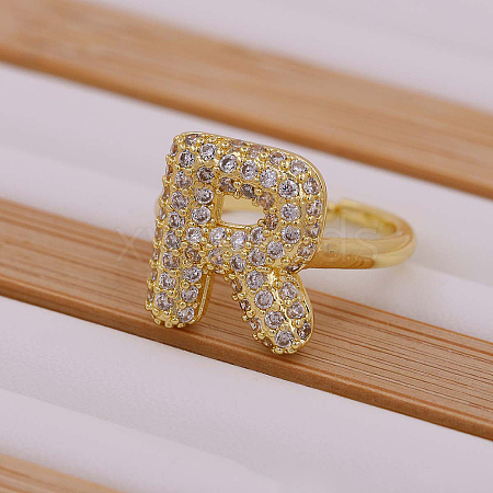 Brass Micro Pave Clear Cubic Zirconia Initial Cuff Rings FS-WGB210B-18-1