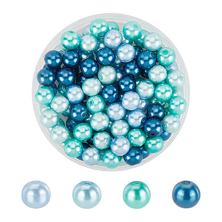 100Pcs Ocean Mix Pearlized Glass Pearl Beads HY-HY0001-04A-1