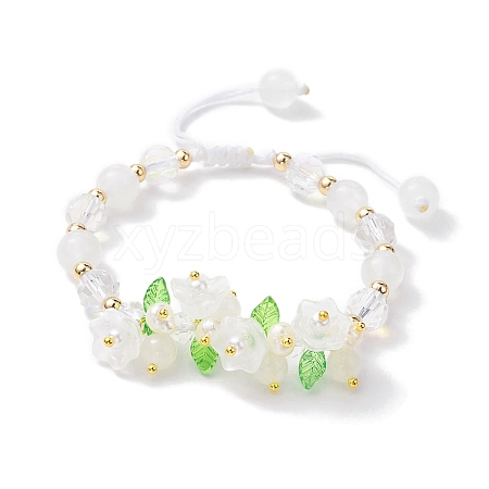 Flower Glass & Acrylic Braided Bead Adjustable Bracelets for Women BJEW-JB10445-1