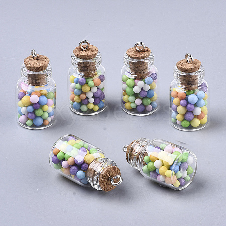 Glass Wishing Bottle Pendant Decorations GLAA-N037-01A-1