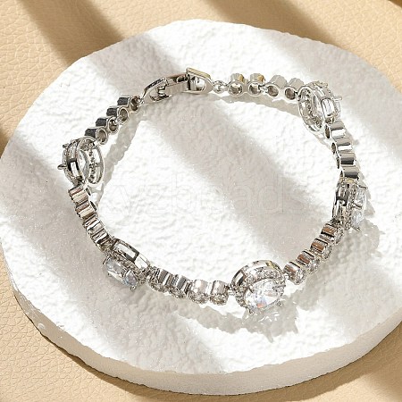 Flat Round Brass Micro Pave Cubic Zirconia Link Chain Bracelets KK-R217-26P-1