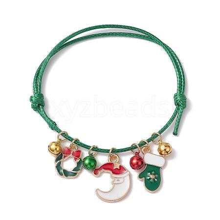 Christmas Wreath & Moon & Glove Alloy Enamel Charm Bracelets BJEW-JB10836-02-1