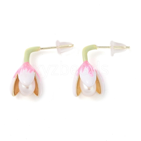 Flower Natural Pearl Stud Earrings EJEW-L286-05G-1