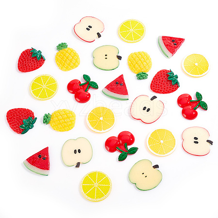 AHADERMAKER 24Pcs 8 Styles Fruit Theme Plastic Cabochons KY-GA0001-25-1