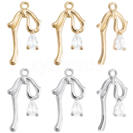 12Pcs 2 Colors Brass Micro Pave Clear Cubic Zirconia Pendants KK-BBC0015-64-1