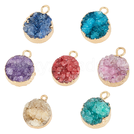 7Pcs 7 Colors Natural Druzy Agate Pendants G-PH0001-35-1