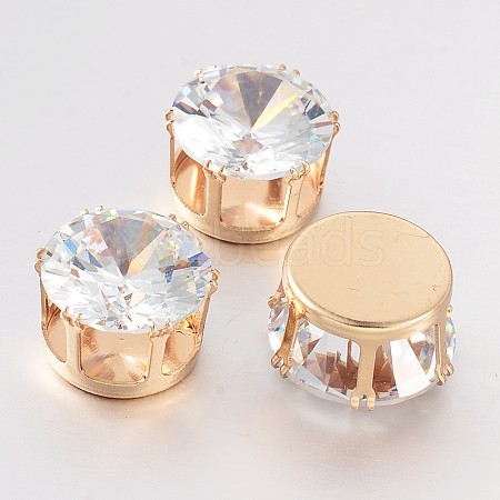 Flat Round Brass Cubic Zirconia Cabochons ZIRC-O025-10-10mm-1