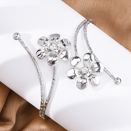 Flower Alloy Arm Cuff Bangles for Girl Women LS-AJEW-A063-01E-P-1