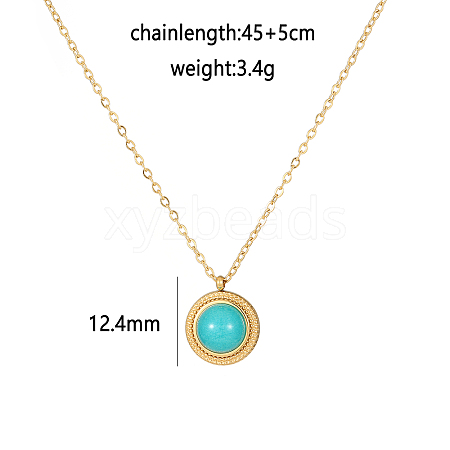 Synthetic Turquoise Flat Round Pendant Necklacas PD8848-2-1