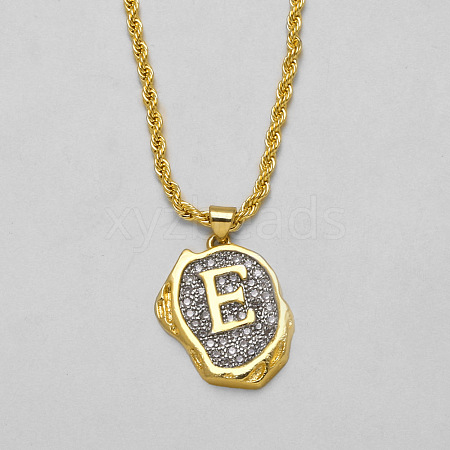 Brass Crystal Rhinestone Oval with Letter Pendant Necklaces FS-WG7CB6D-03-1