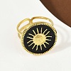 Flat Round with Sun Pattern 304 Stainless Steel Enamel Finger Rings for Women RJEW-G355-05G-4