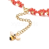 Glass Seed Beaded Flower Necklace with Alloy Enamel Bee Charm NJEW-JN03817-05-5