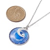 Steel Blue Glass Flat Round & Alloy Pendant Necklace NJEW-JN04453-03-3