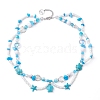 Synthetic Turquoise Tortoise & Starfish Pendant Necklace NJEW-JN04481-02-4