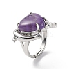 Natural Amethyst Dolphin & Heart Adjustable Rings RJEW-K241-02P-03-3