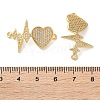 Rack Plating Brass Cubic Zirconia Heartbeat Connector Charms KK-C084-08A-G-3