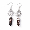 Natural Rhodonite Bullet with Sun Dangle Earrings EJEW-I276-01P-02-2