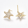 Brass Micro Pave Cubic Zirconia Stud Earring Findings KK-S350-023G-2