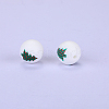 Christmas Printed Round with Christmas Tree Pattern Silicone Focal Beads LS-SI-JX0056A-120-1