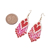 2 Pairs Heart Glass Seed Beaded Tassel Dangle Earrings for Women EJEW-MZ00201-5