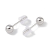 Anti-Tarnish Rhodium Plated Round 999 Sterling Silver Stud Earrings for Women EJEW-S215-17P-3