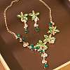 Flower Alloy Glass Rhinestone Bib Necklace & Dangle Stud Earring Jewelry Sets for Women FS-WG6A5BE-02-1