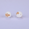Christmas Printed Round with Gingerbread Man Pattern Silicone Focal Beads SI-JX0056A-215-1