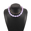 Opaque Resin Oval Beaded Alloy Paperclip Chain Double Layer Necklaces FS-WG06472-01-1