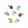 Natural Dyed Malaysia Jade Round Fruit Charms with Glass Leaves PALLOY-JF03401-02-1