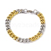 Two Tone Vacuum Plating 201 Stainless Steel Curb Chain Bracelet with 304 Stainless Steel Clasps for Men Women BJEW-M235-02C-GP-1