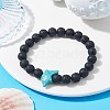 Synthetic Turquoise Dolphin & Lava Rock Beaded Stretch Bracelet BJEW-JB09838-02-4