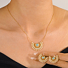 Brass Rhinestone Hollow Crescent Moon Pendant Necklace & Stud Earrings Sets with Synthetic Turquoise and Imitation Pearl LX5909-3
