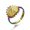 Rainbow Color 304 Stainless Steel Flat Round with Initial Cuff Ring RJEW-S405-139-6