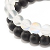 Synthetic Moonstone & Black Stone Round Beads Stretch Bracelets Set BJEW-JB07487-7
