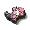 Calf with Pink Hat and Braids Cow Girl Silicone Focal Beads SIL-M006-03C-2